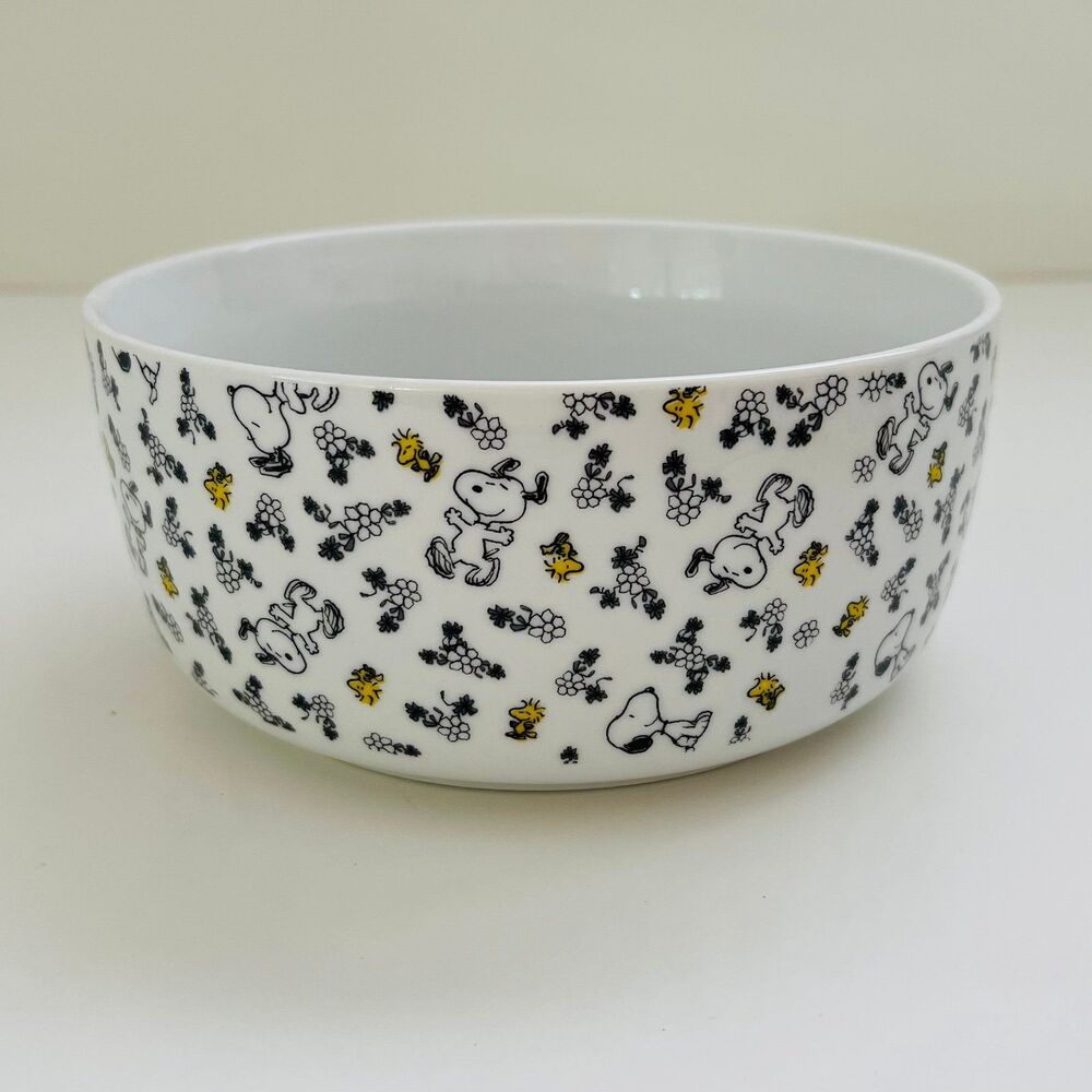 PEANUTS Black White Floral Snoopy & Woodstock Large Ceramic Bowl - No Lid